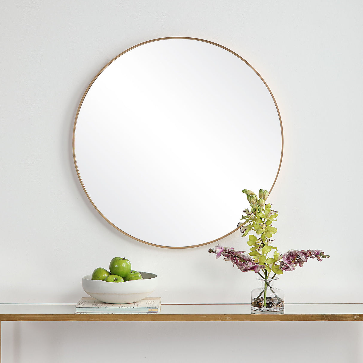 Round Framed Plain Mirror - Brushed Gold