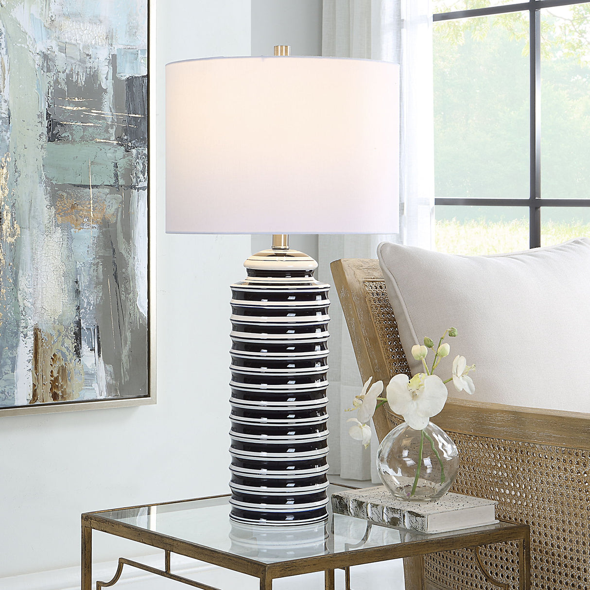 Table Lamp - Navy & White