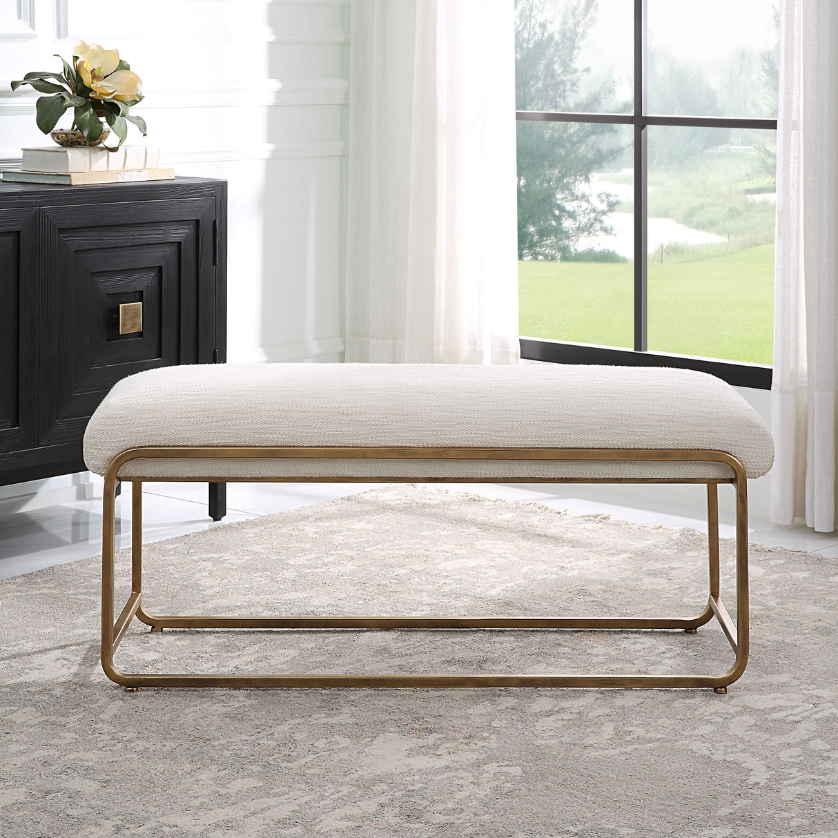 Accent Bench With Cushion - Antique Brushed Brass