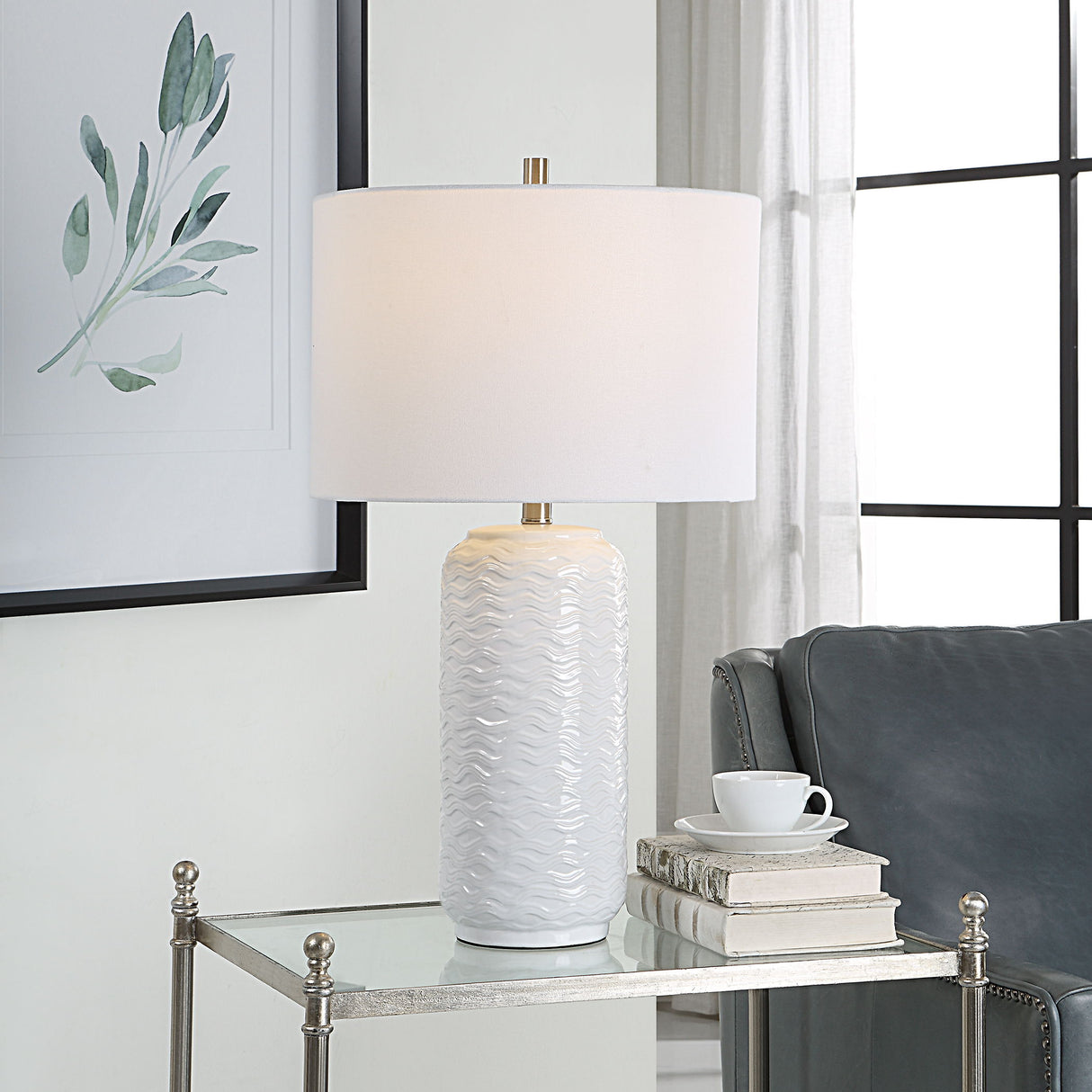 Table Lamp - White & Brushed Nickel