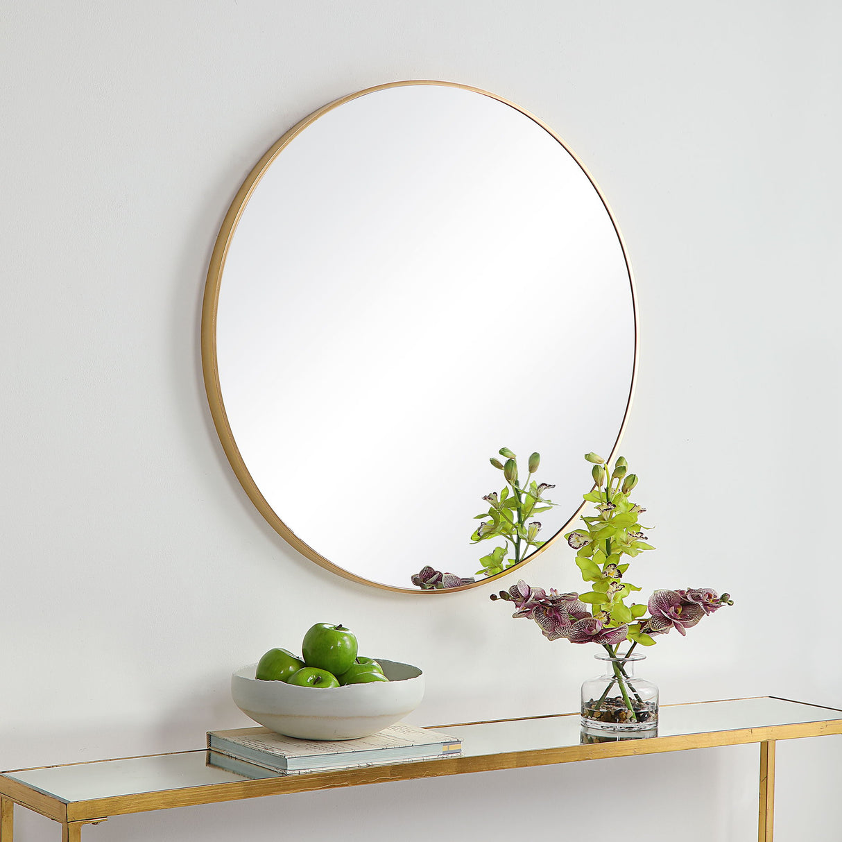 Round Framed Plain Mirror - Brushed Gold