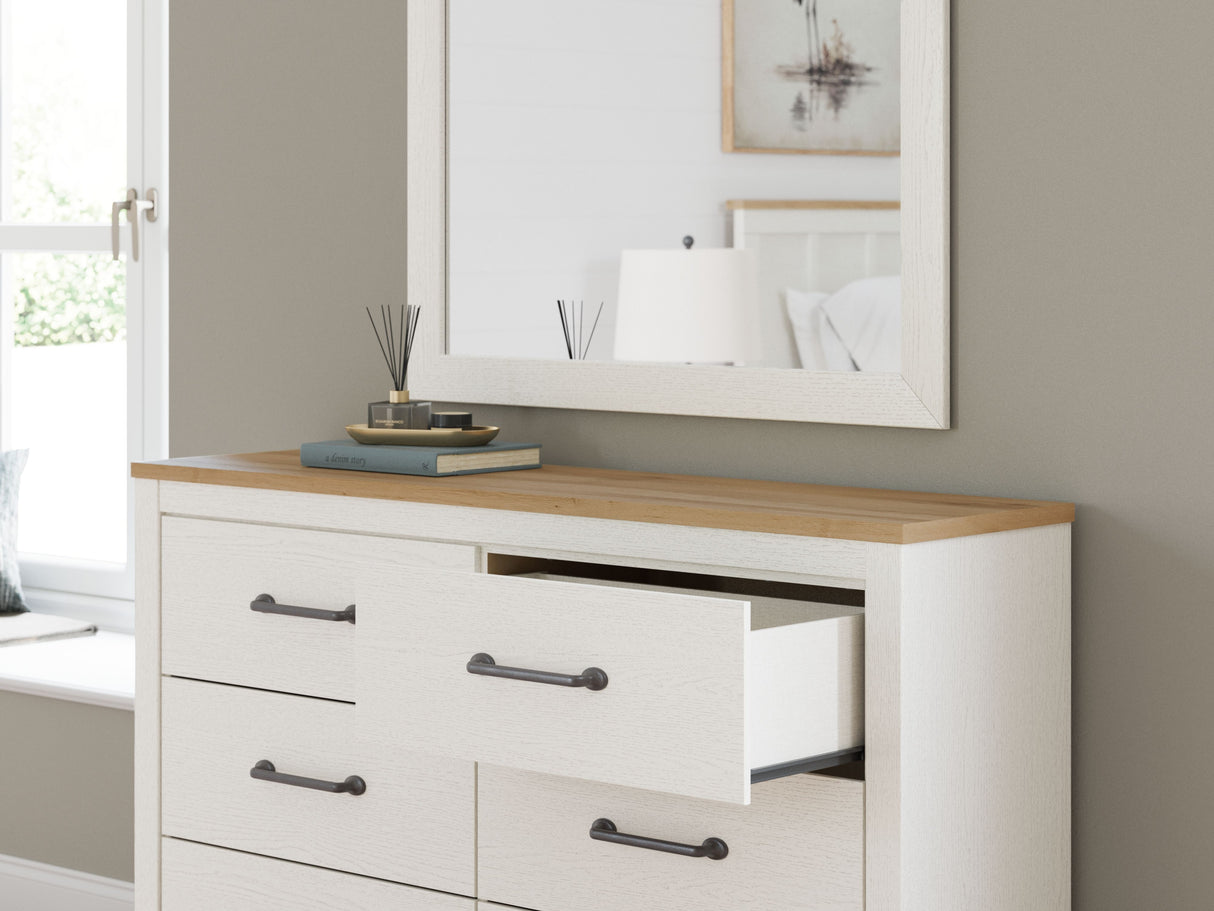 Linnocreek - White / Warm Brown - Dresser And Mirror