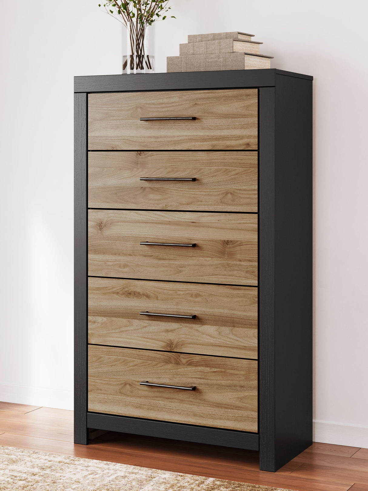 Vertani - Black / Honey Brown - Five Drawer Chest