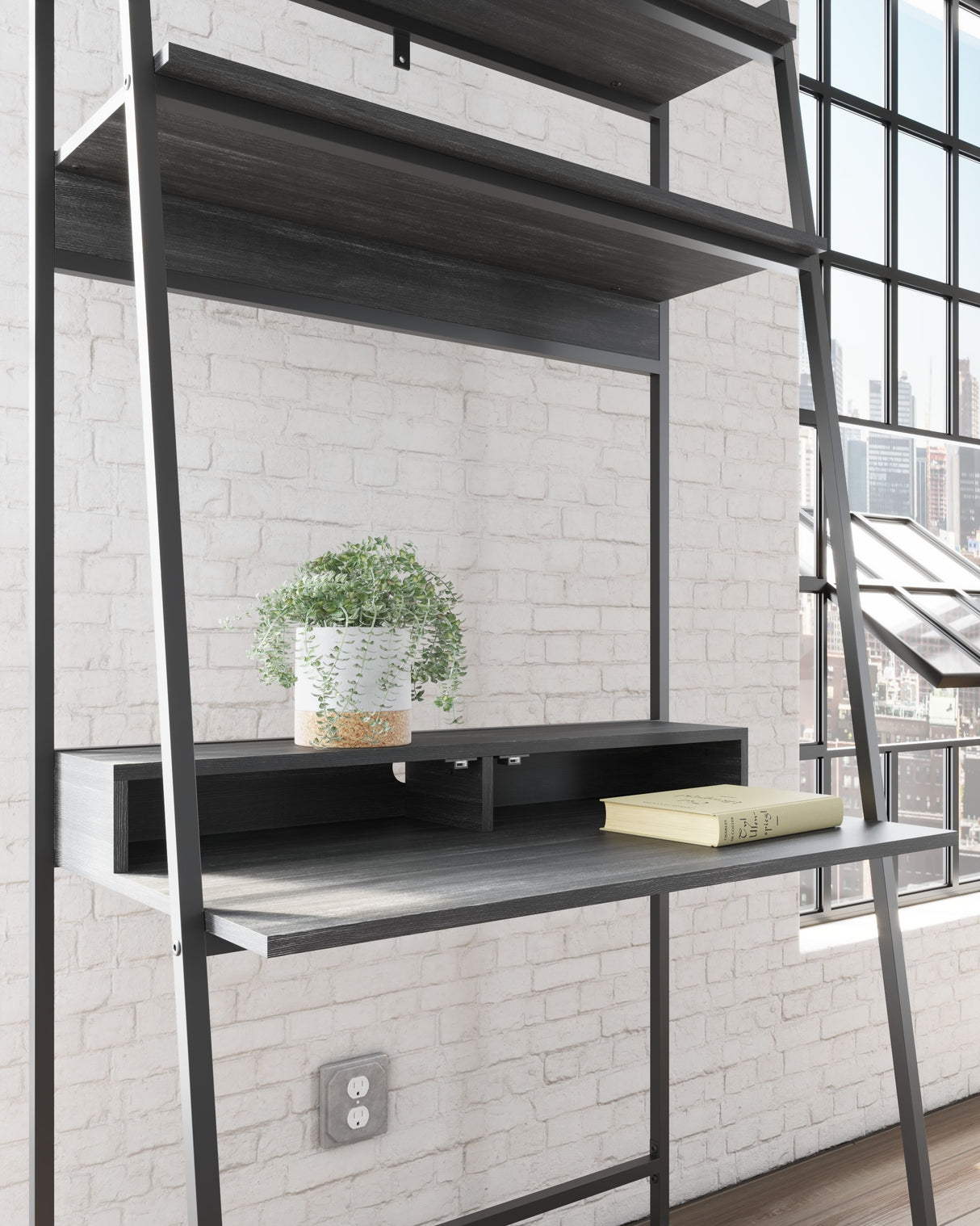 Yarlow - Black - Home Office Desk And Shelf