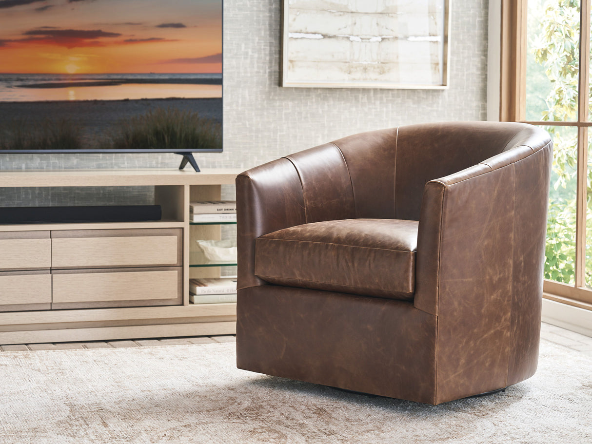 Sunset Key - Candice Leather Swivel Chair - Dark Brown