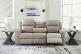 Lavenhorne - Pebble - Rec Sofa W/Drop Down Table