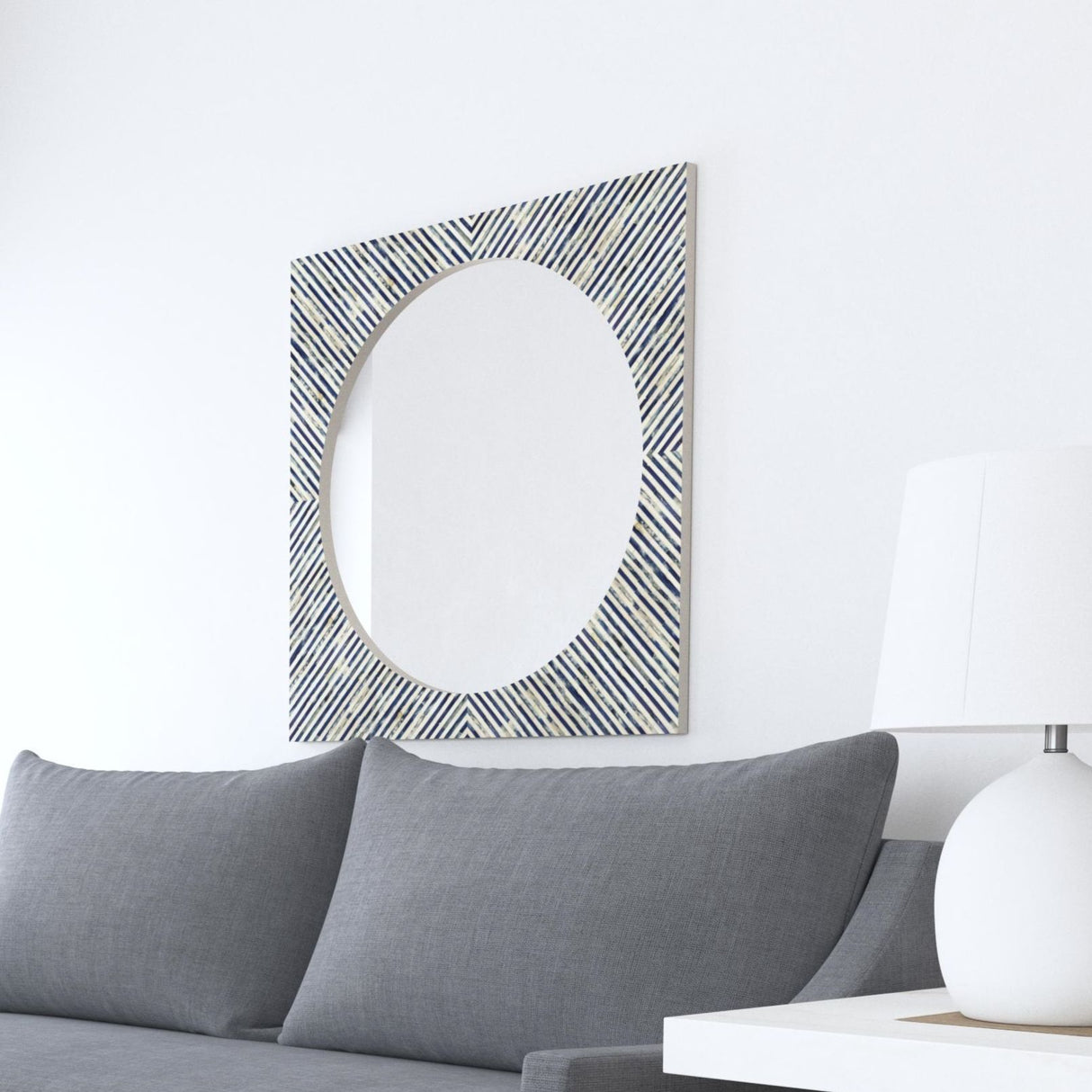 Sunburst - Bone Wall Mirror - Light Blue