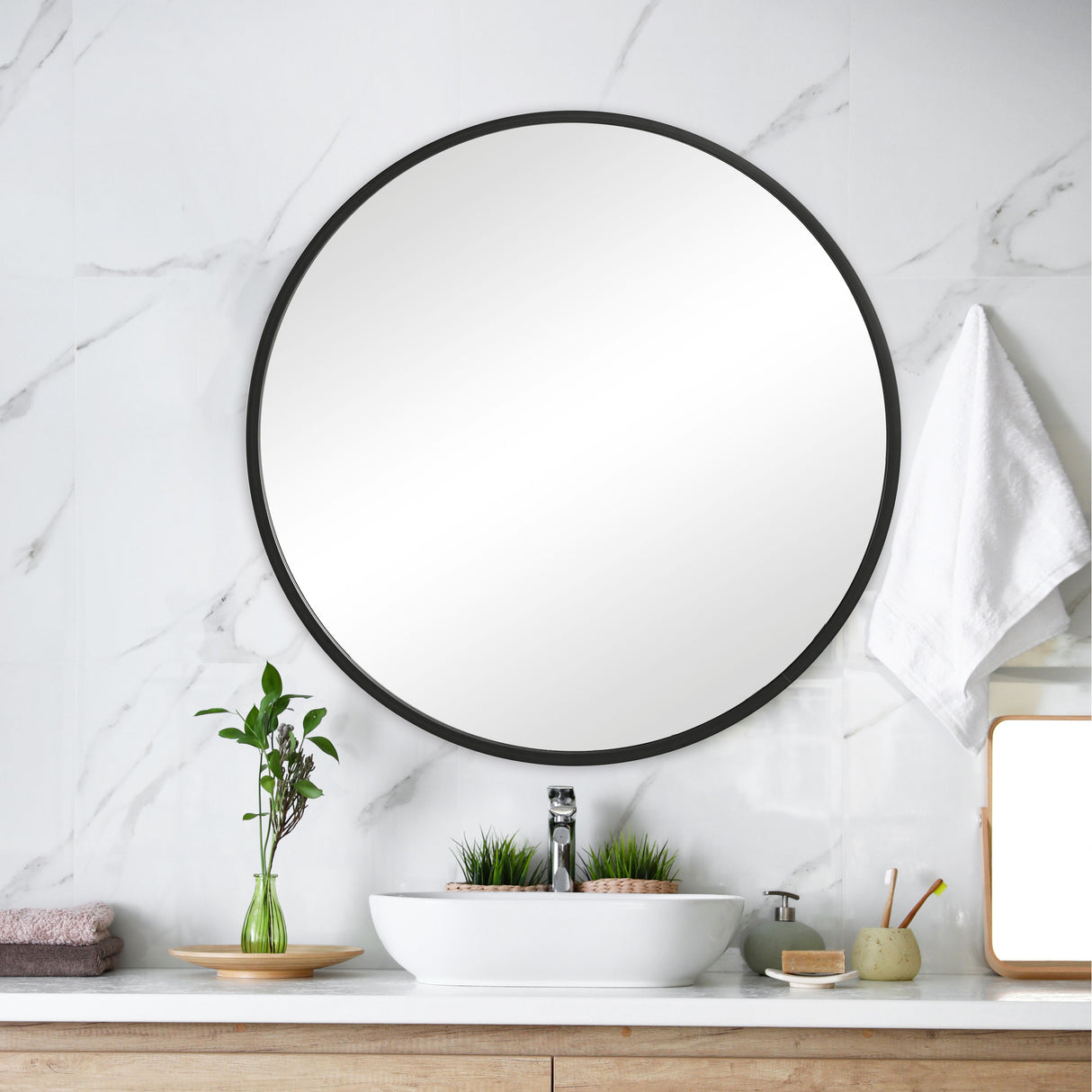 Round Mirror Contemporary - Matte Black