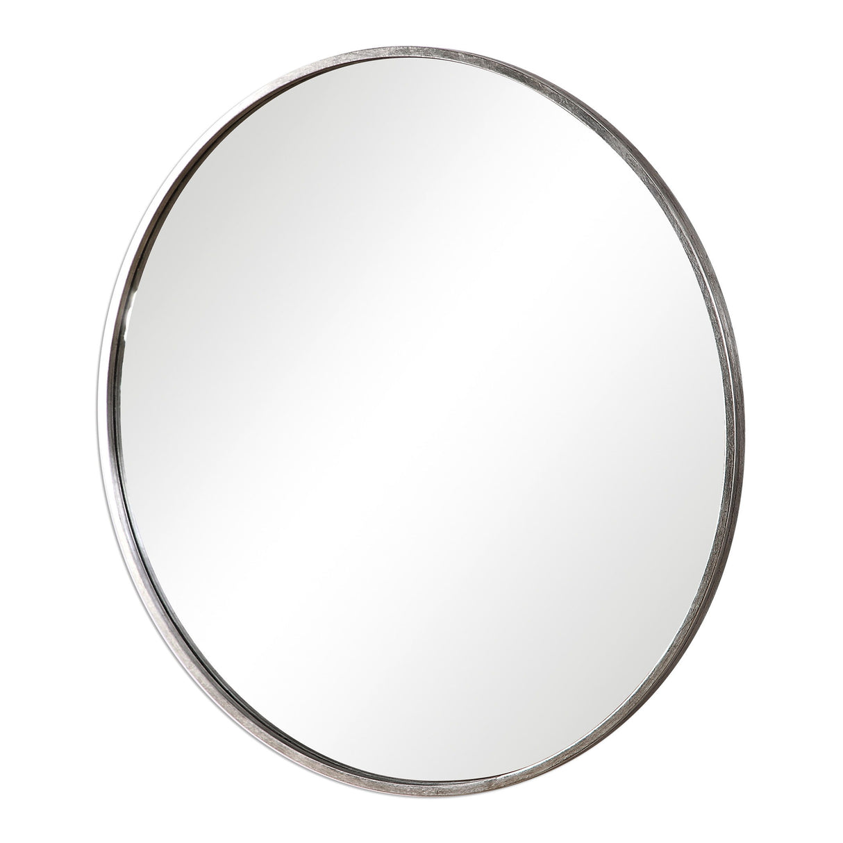 Round Narrow Metal Framed Mirror - Antique Silver