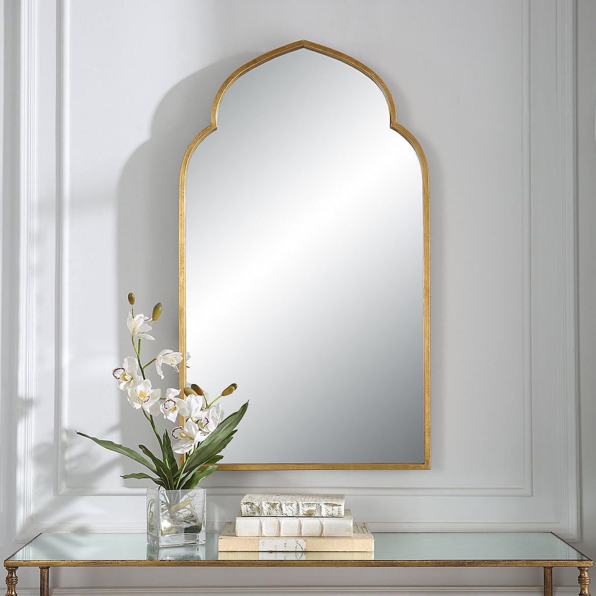 Moroccan Style Mirror - Lightly Antiqued Gold