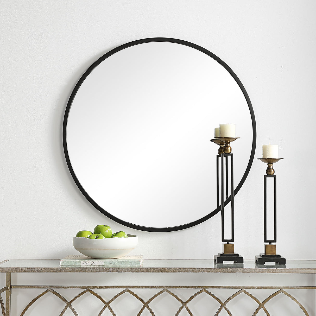 Contemporary Round Mirror - Black Matte