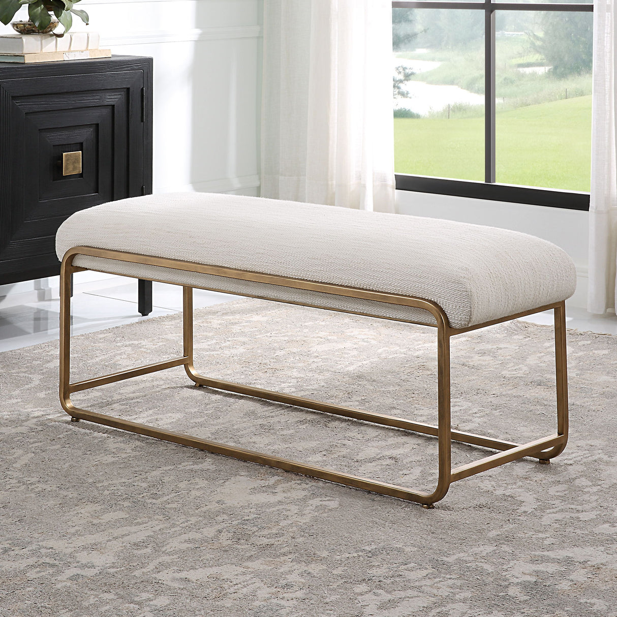 Accent Bench With Cushion - Antique Brushed Brass