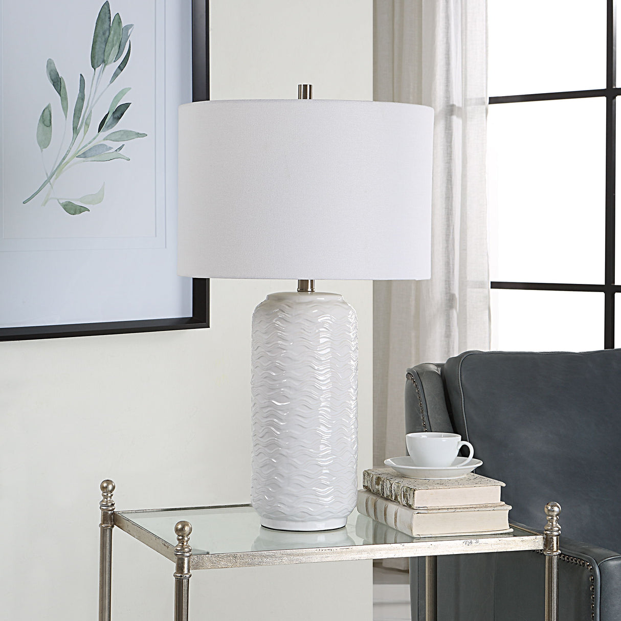 Table Lamp - White & Brushed Nickel