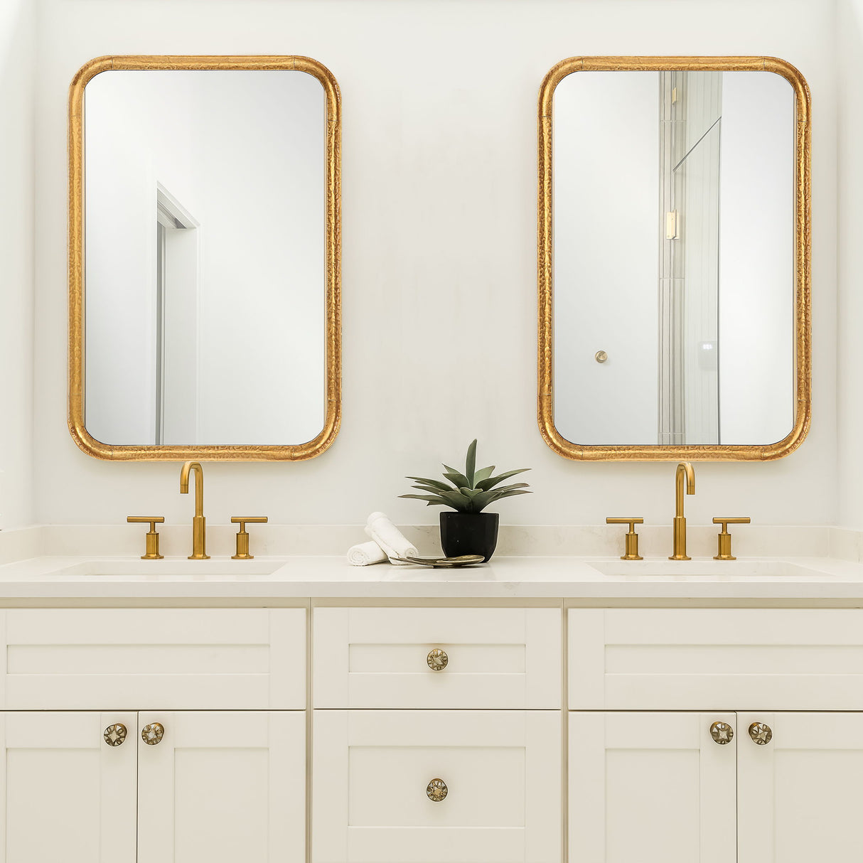 Mirror Mirror With Hammered Frame - Lightly Antiqued Gold