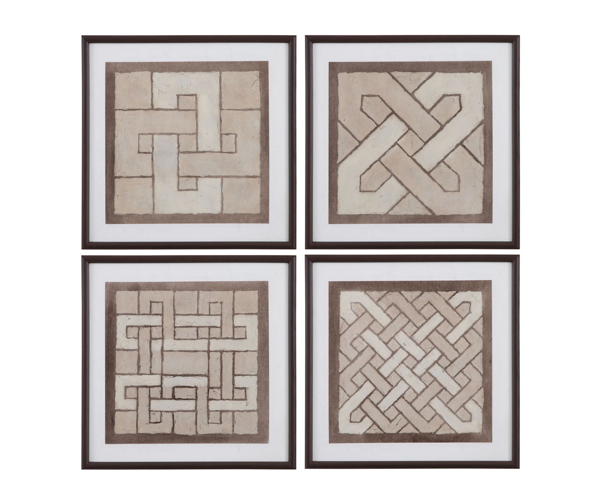 Knotted Tiles - Framed Print (Set of 4) - Brown