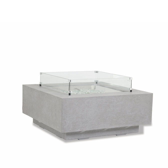 Gravelstone - Square Fire Table With Glass Surround - Pearl Silver