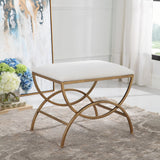 Upholstered Accent Stool - Antique Brushed Brass