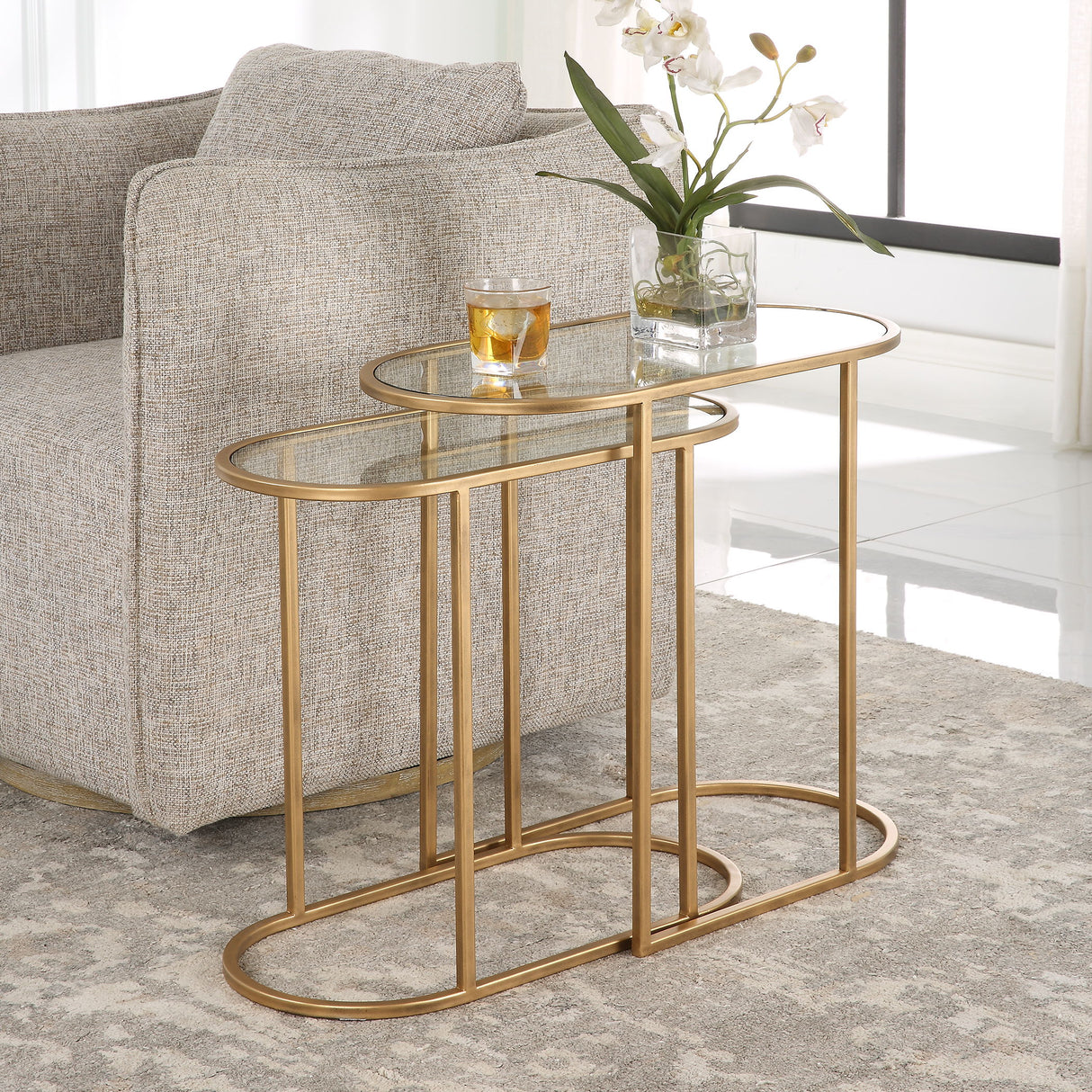 Nesting Tables (Set of 2) - Antique Brushed Brass