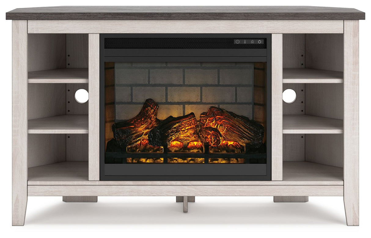 Dorrinson - Corner TV Stand With Fireplace Insert