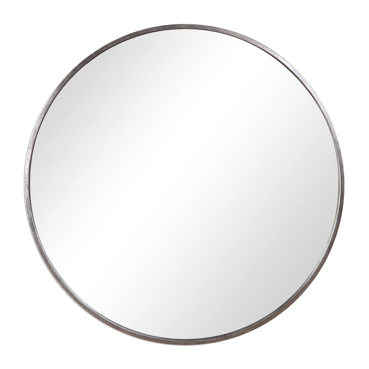 Round Narrow Metal Framed Mirror - Antique Silver