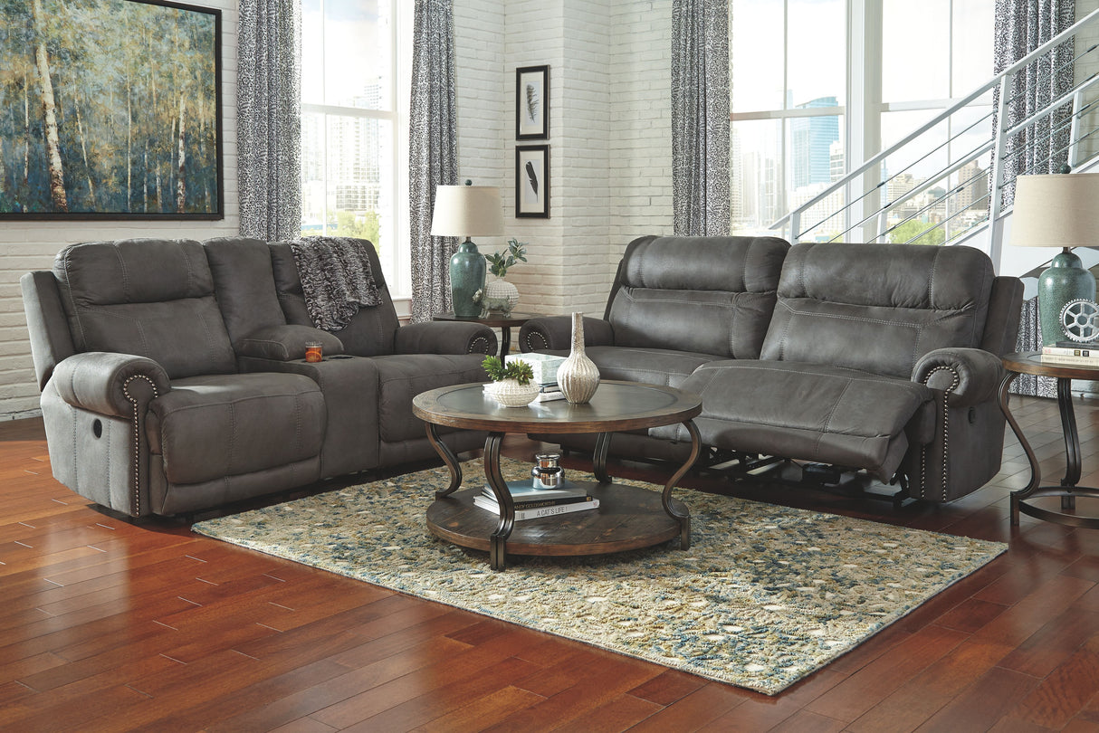 Austere - Gray - DBL Rec Loveseat w/Console