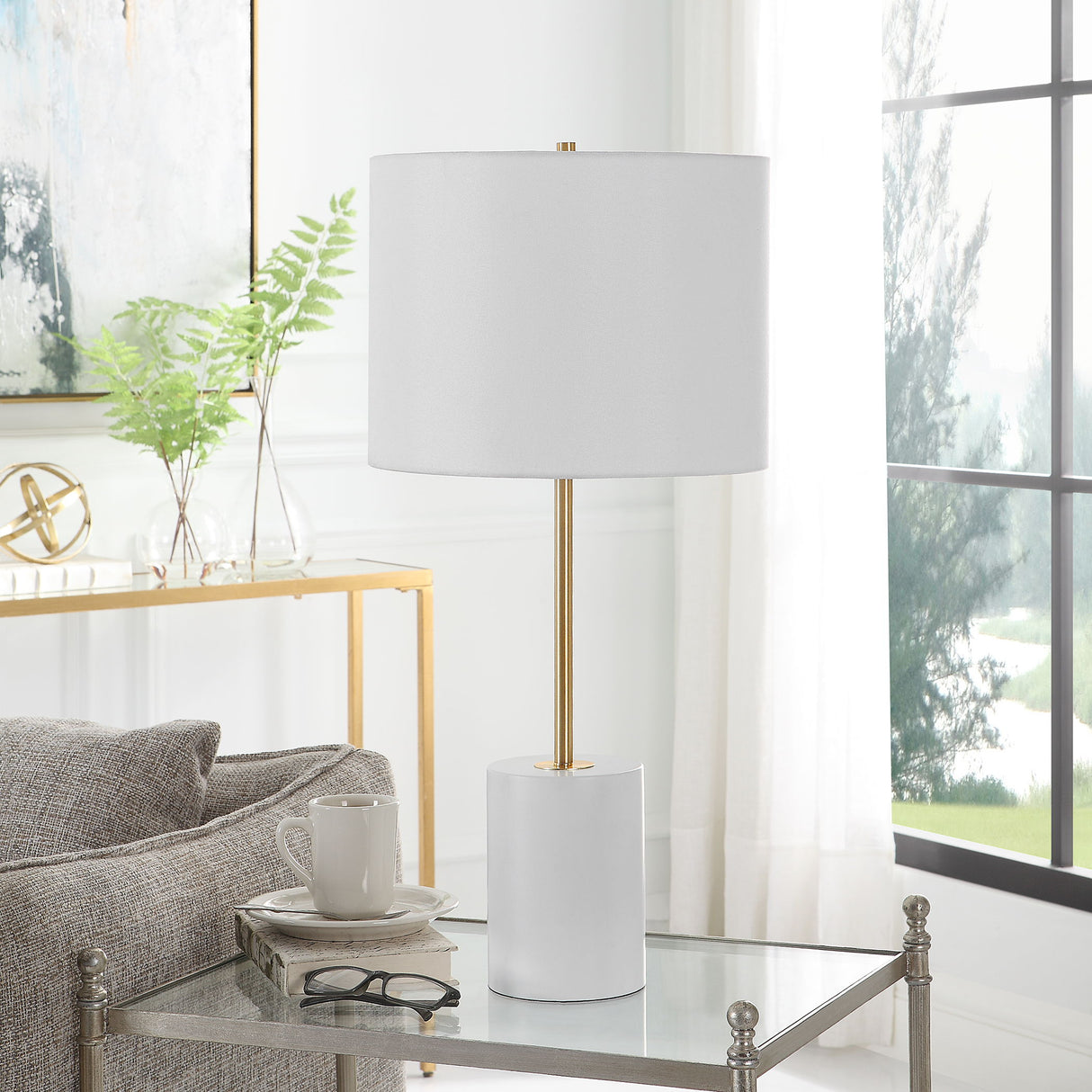 Table Lamp Metal Base - White