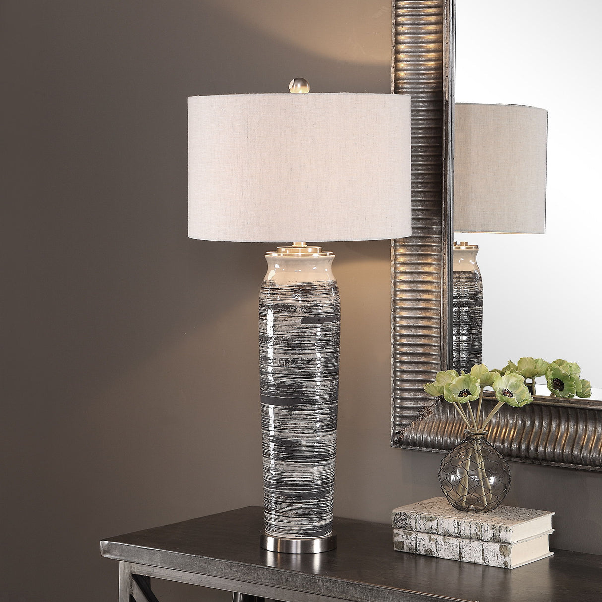 Table Lamp - Dark Gray & Cream & Espresso