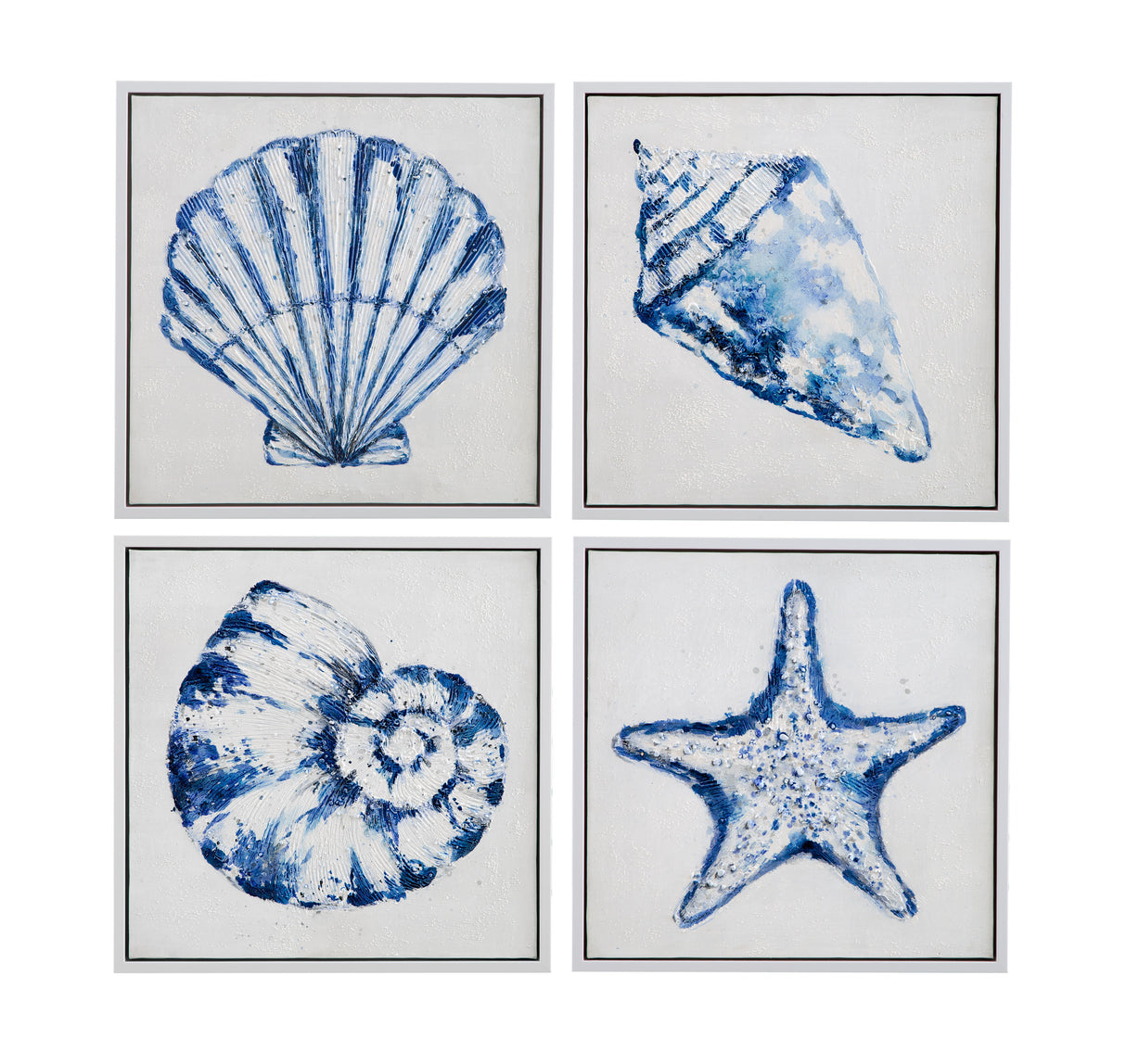 Shells - Framed Canvas (Set of 4) - Blue / White