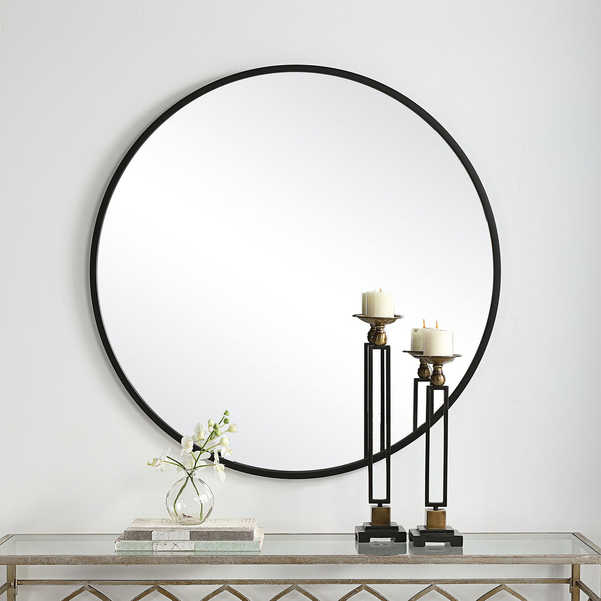 Round Mirror Contemporary - Matte Black