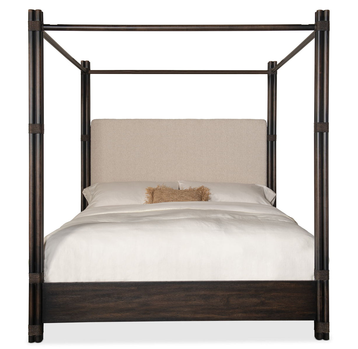 Retreat - Pole Rattan Upholstered Poster Bed With Canopy