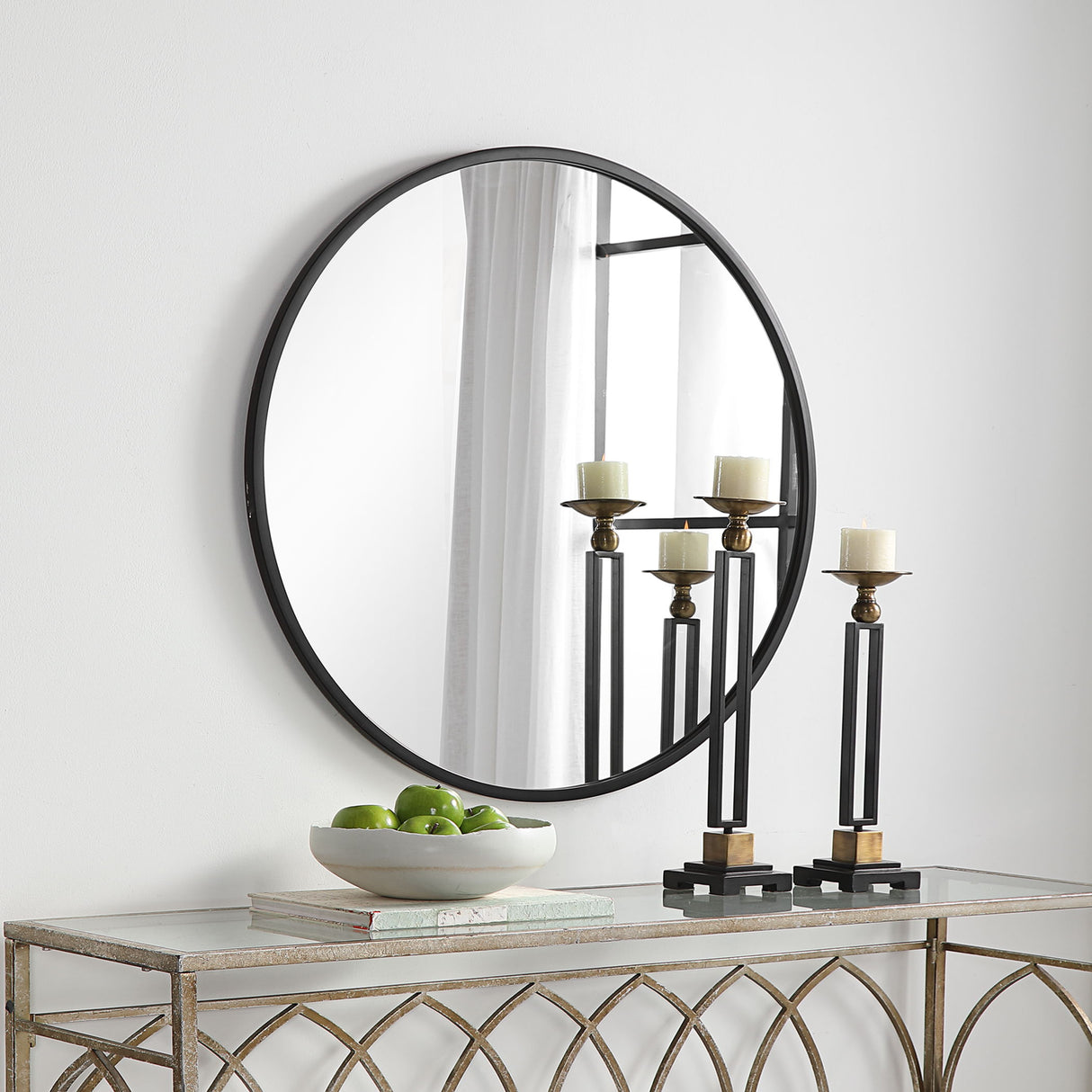 Contemporary Round Mirror - Black Matte