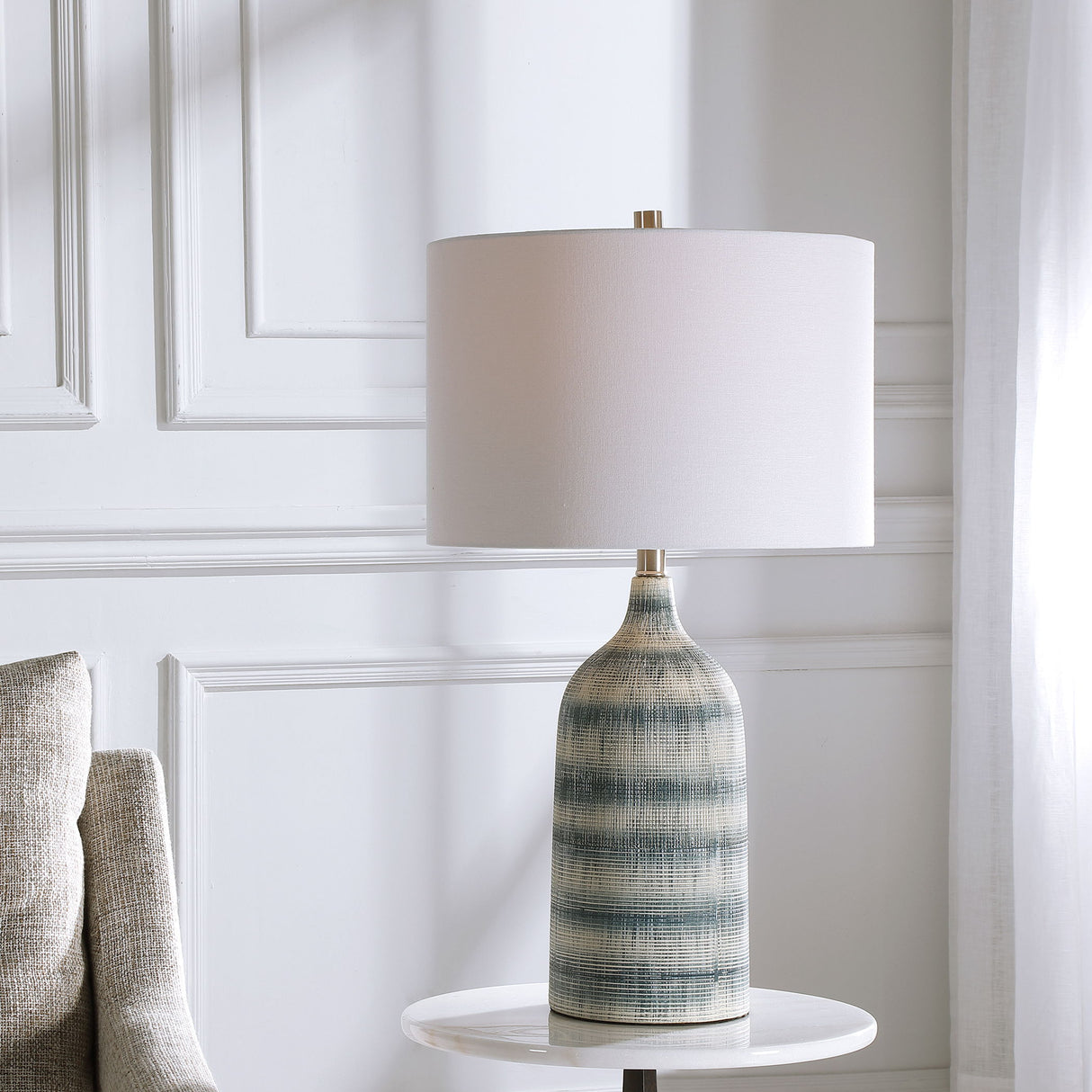 Textured Table Lamp - Blue & White