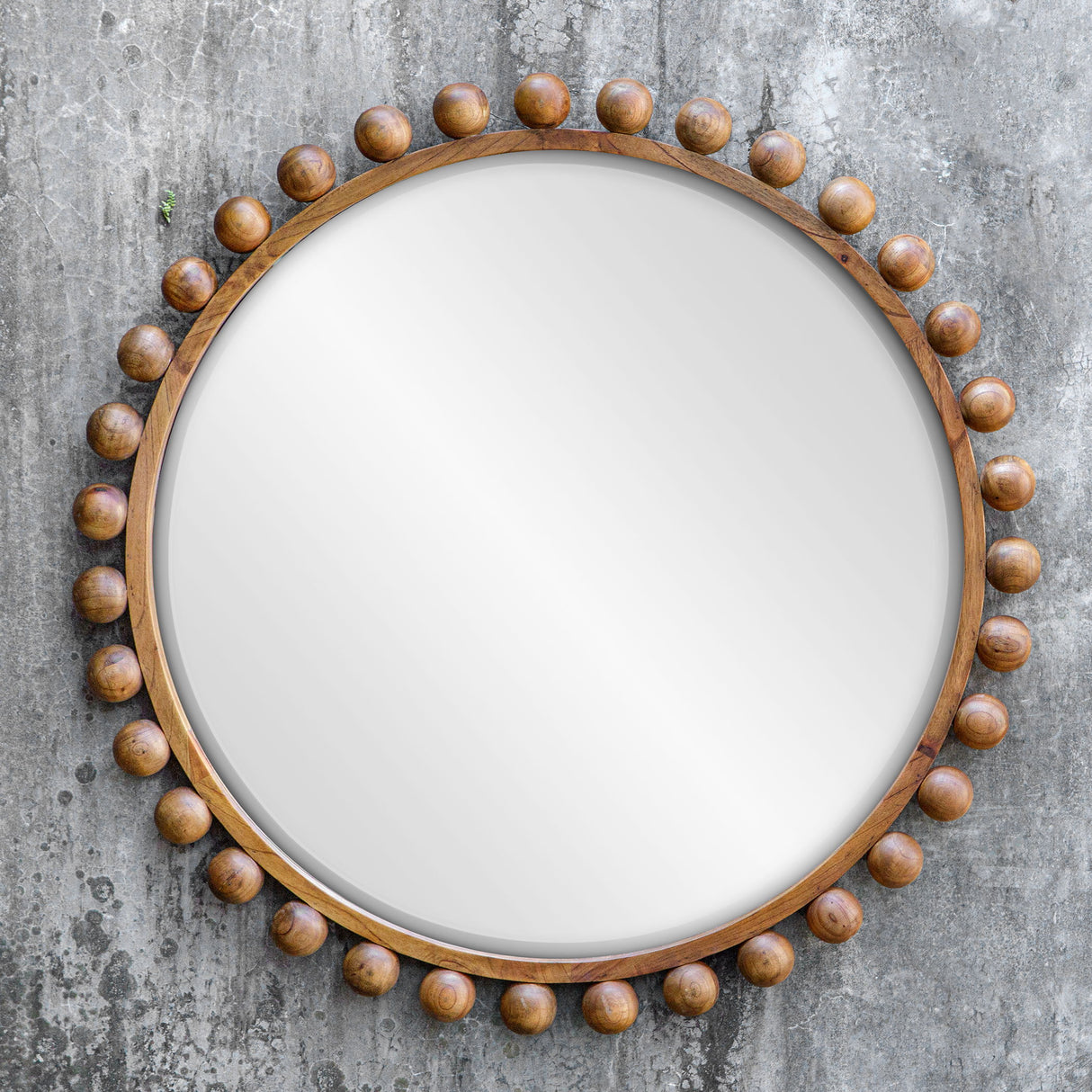 Cyra - Wood Beaded Round Mirror - Bronze