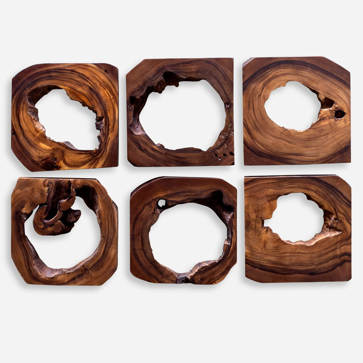 Adlai - Wood Wall Art, Set Of 6 - Brown, Dark