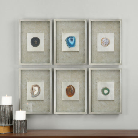 Agate - Stone Wall Art, Set Of 6 - Silver