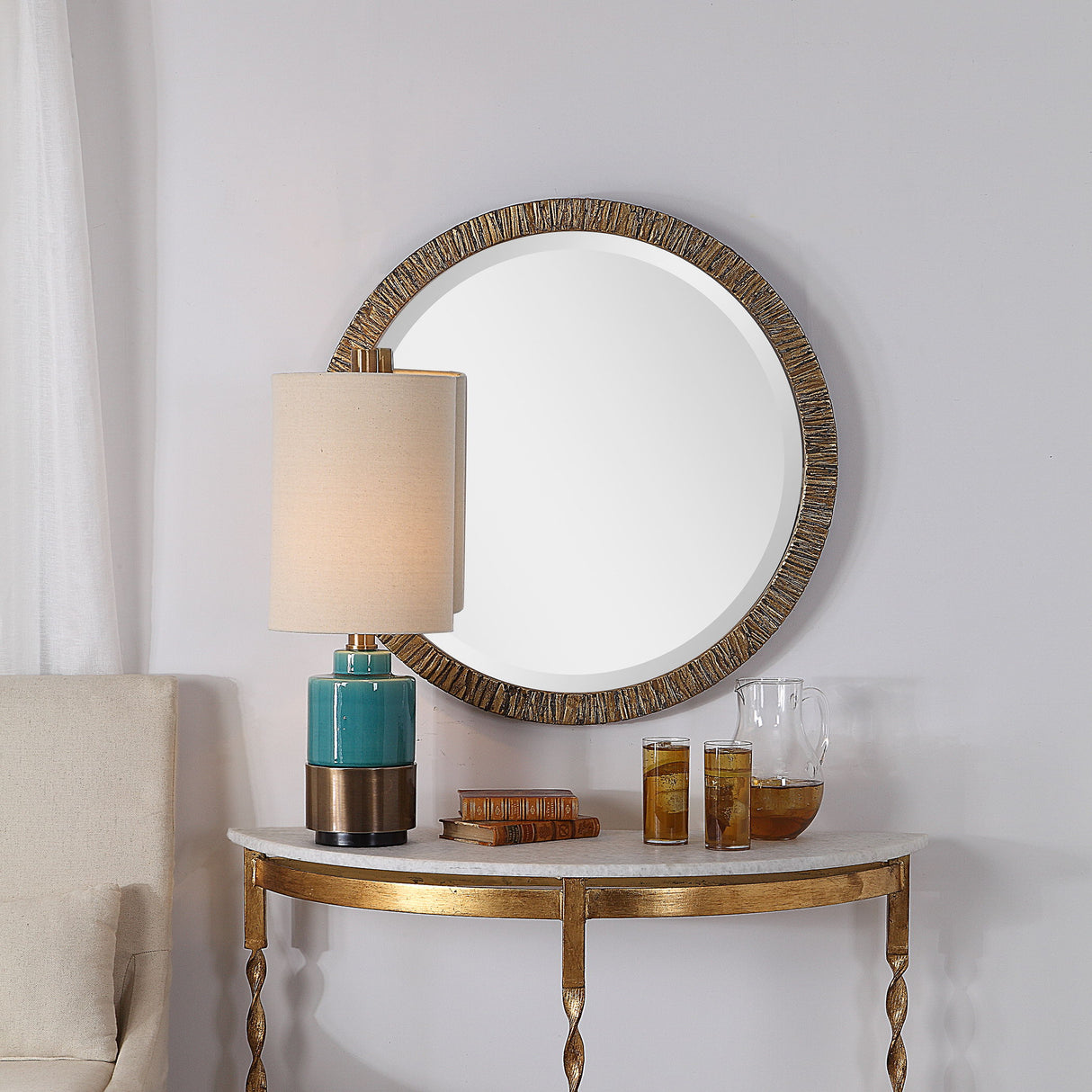 Wayde - Bark Round Mirror - Gold