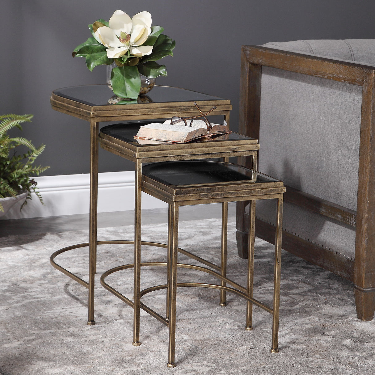 India - Nesting Tables, Set Of 3 - Light Brown & Black