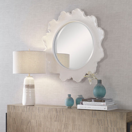 Sea Coral - Round Mirror - White