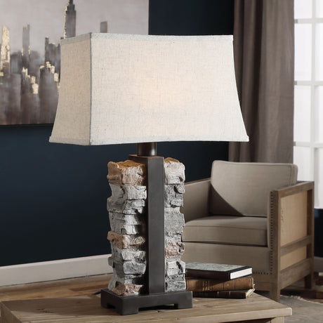 Kodiak - Stacked Stone Lamp - Beige & Gray, Dark