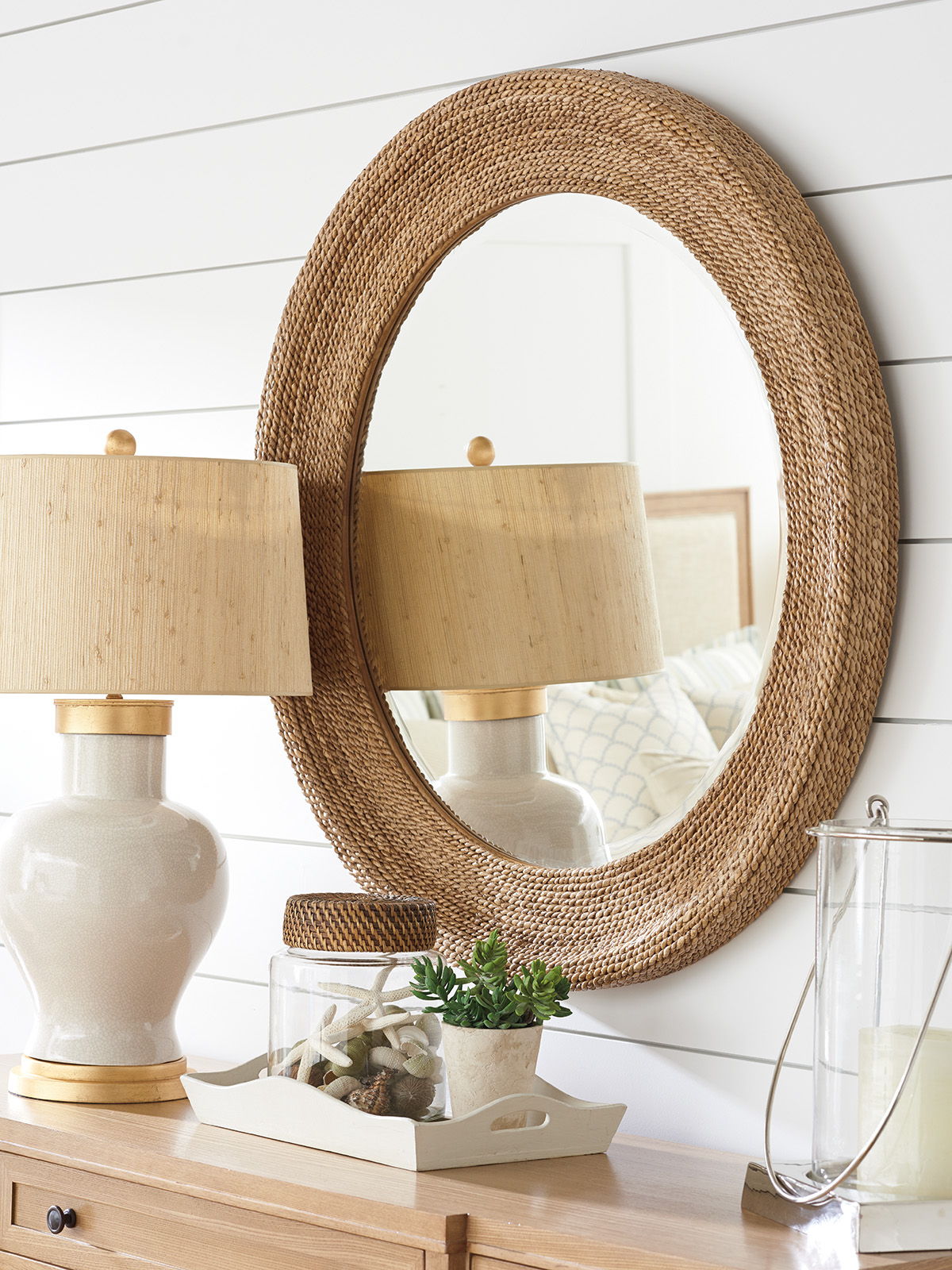 Newport - La Jolla Woven Round Mirror - Light Brown