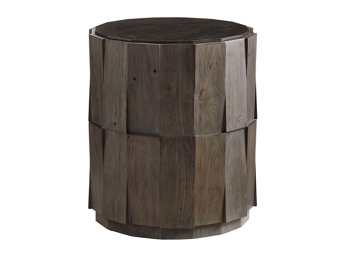 Cypress Point - Everett Round Travertine End Table - Dark Brown