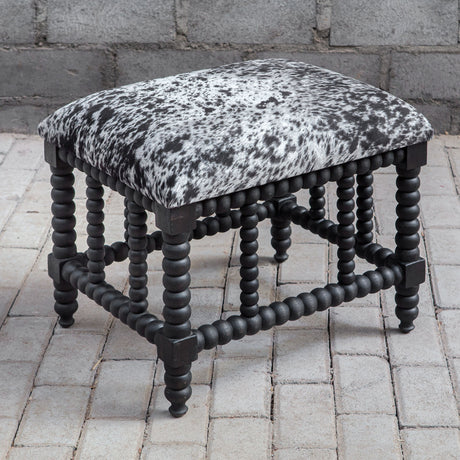 Rancho - Faux Cow Hide Small Bench - Black