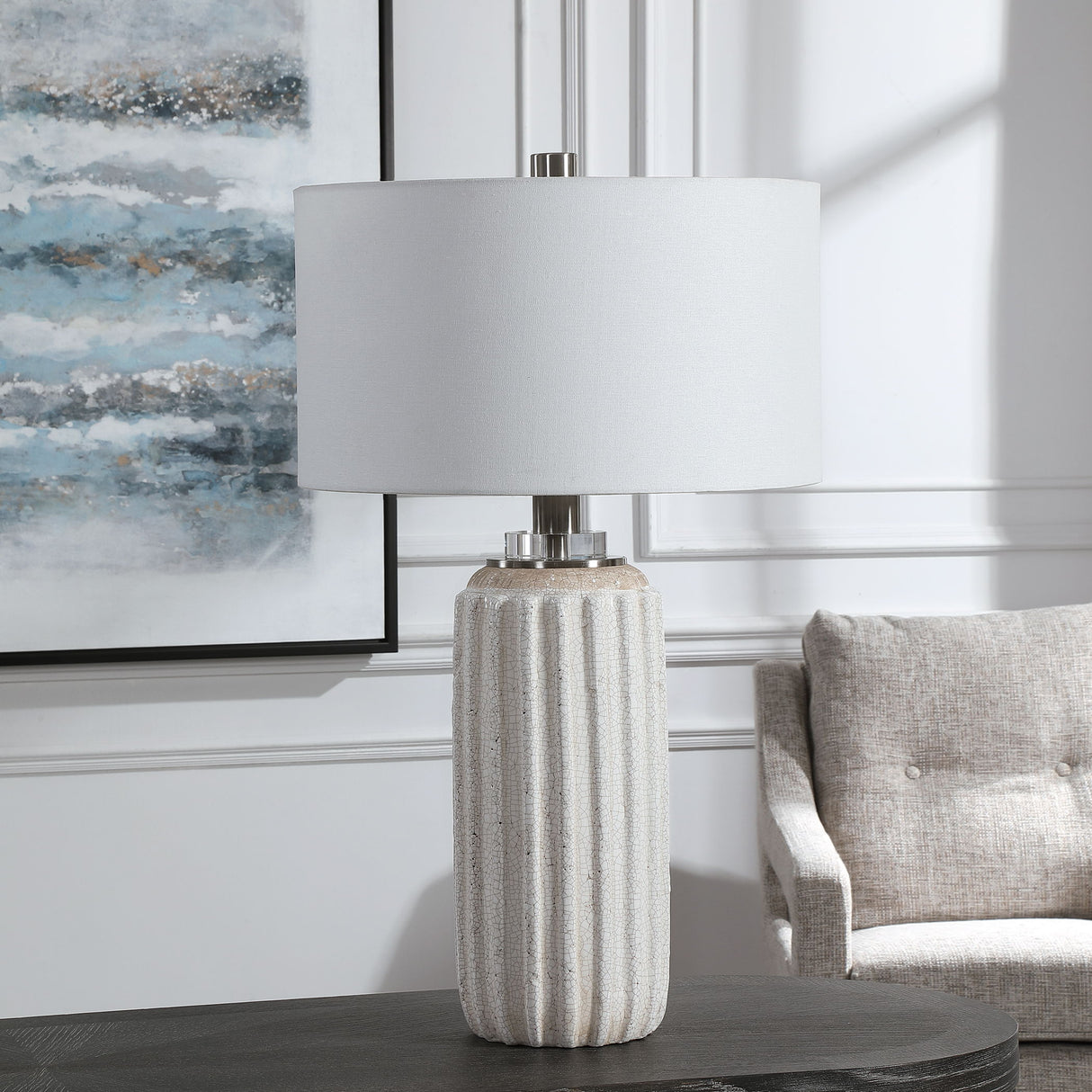 Azariah - Crackle Table Lamp - White