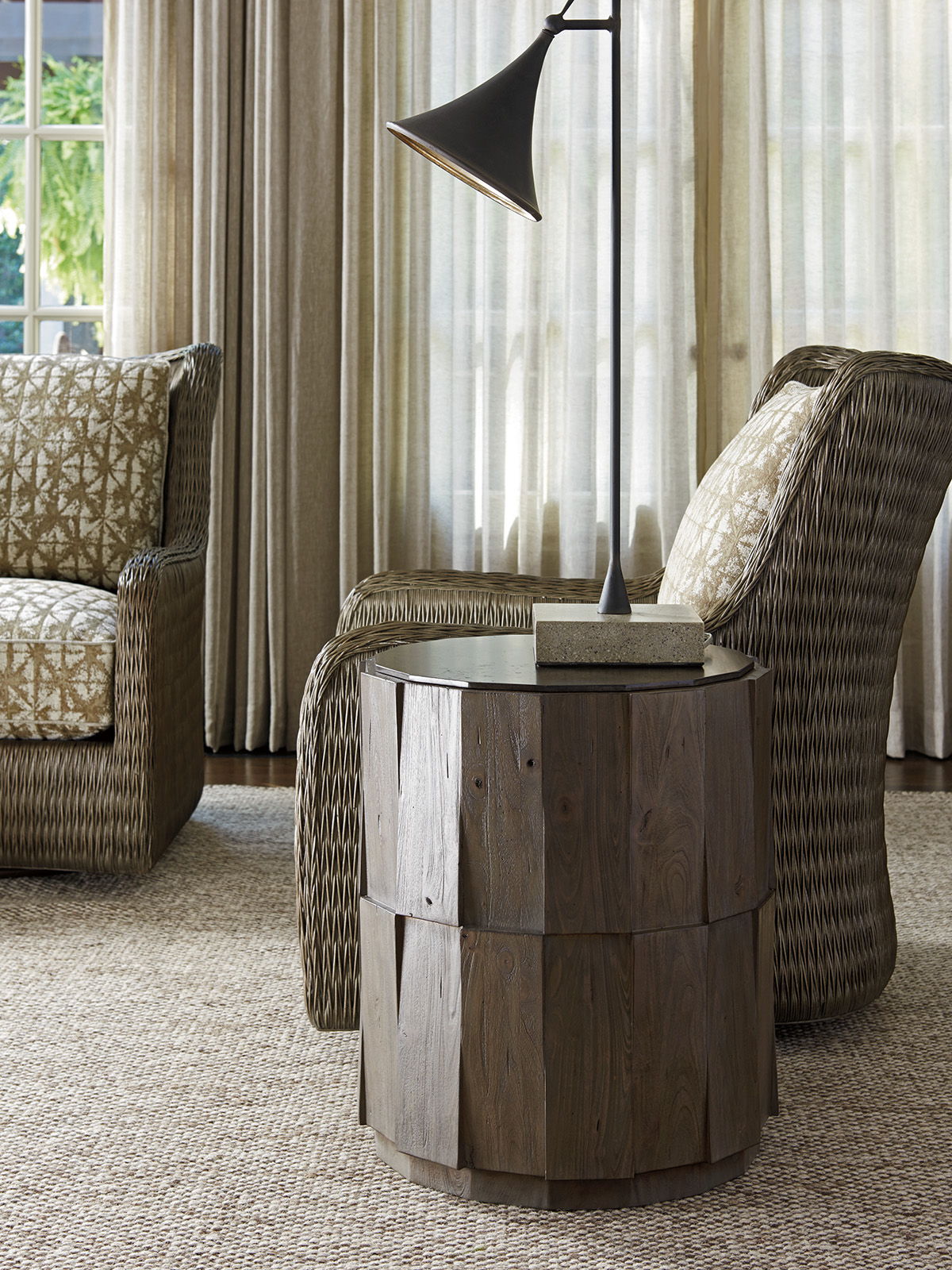 Cypress Point - Everett Round Travertine End Table - Dark Brown