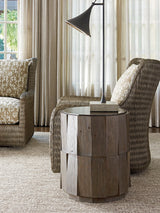 Cypress Point - Everett Round Travertine End Table - Dark Brown