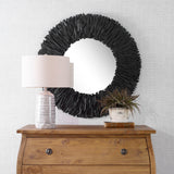 Teak Branch - Round Mirror - Black