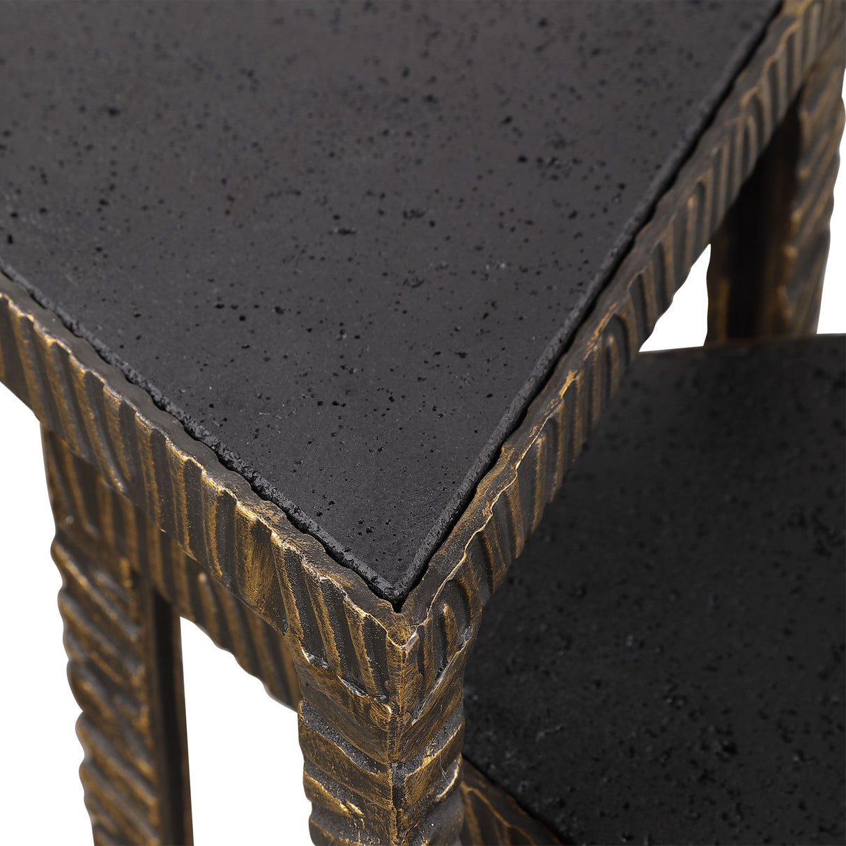 Samiria - Triangular Accent Tables, Set Of 2 - Black & Brown, Dark