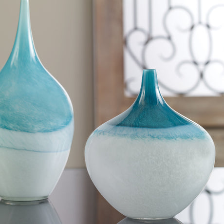 Carla - Vases, Set Of 2 - White & Teal