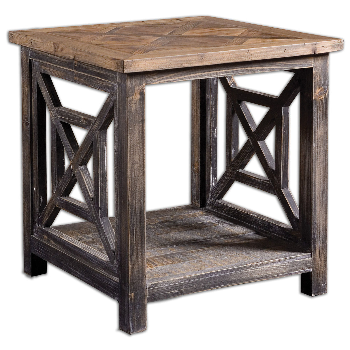 Spiro - Reclaimed Wood End Table - Light Brown & Gray, Dark