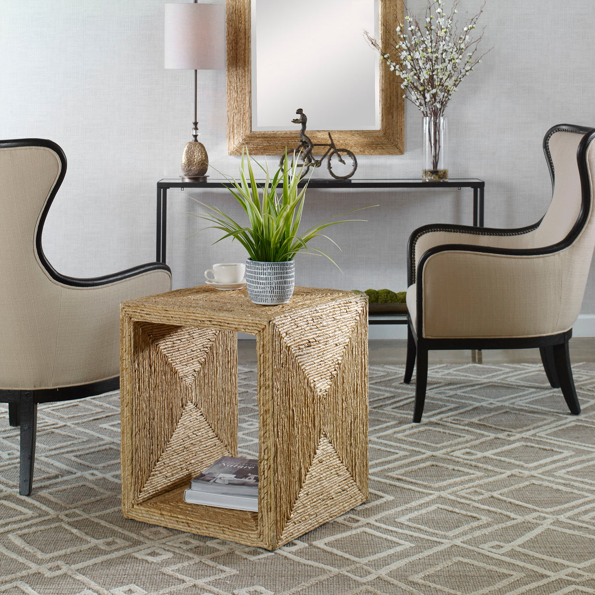 Rora - Coastal Woven Side Table - Light Brown